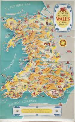 Poster BR COME TO BEAUTIFUL WALES CYMRU AMBYTH by KERRY LEE circa 1952. Double Royal 25in x 40in. In