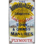Advertising enamel sign USE BURNARD & ALGERS CELEBRATED CONCENTRATED CORN & GRASS MANURES