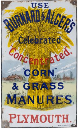 Advertising enamel sign USE BURNARD & ALGERS CELEBRATED CONCENTRATED CORN & GRASS MANURES