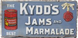 Enamel pictorial advertising sign THE KYDDS JAMS AND MARMALADE FRODSHAM CHESHIRE, some corrosion