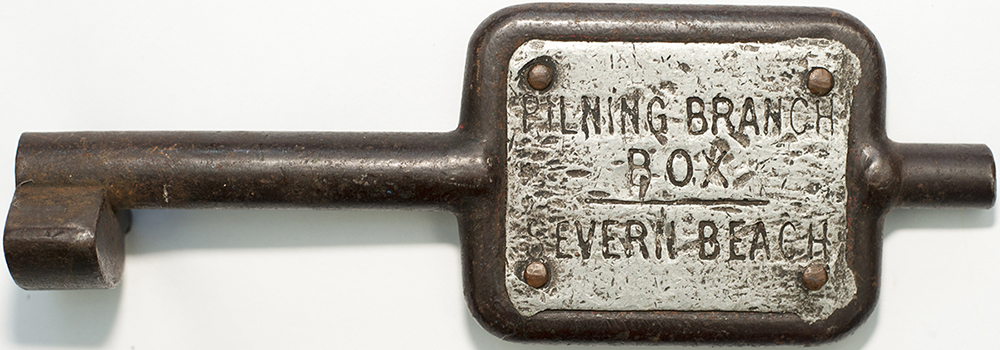 Tyers No9 single line steel key token PILNING BRANCH BOX-SEVERN BEACH, configuration A, in ex