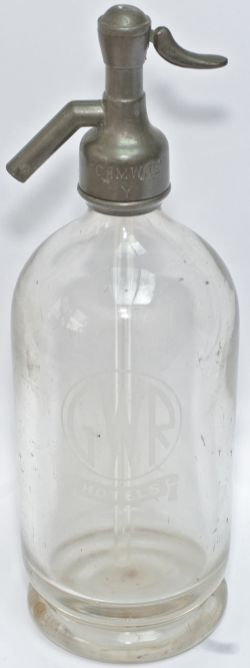 Great Western Railway soda syphon, large GWR Roundel and HOTELS acid etched to front and top