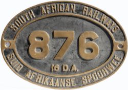 South African Railways class 16DA Brass dual language cab side number plate 876 16DA. One of a class