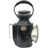Midland Railway 3 aspect handlamp, stamped in the side and reducing cone MRCo and brass plated