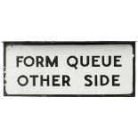 Eastern Counties double sided enamel bus sign FORM QUEUE THIS SIDE and FORM QUEUE OTHER SIDE.