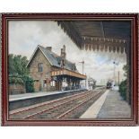 Original oil painting by MALCOLM ROOT of BRADFIELD station with a GER engine approaching.