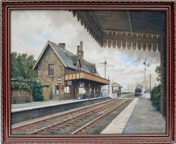Original oil painting by MALCOLM ROOT of BRADFIELD station with a GER engine approaching.