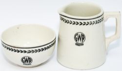 GWR Black Leaf china x2 consisting of: a small finger bowl, 3in diameter, base marked VITRESOL J&G