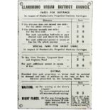 Taxi enamel fare sign LLANDUDNO URBAN DISTRICT COUNCIL FARES FOR DISTANCE IN RESPECT OF MECHANICALLY