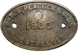 Worksplate cast brass, Beyer Peacock & Co Ltd Manchester 1900 from Great Central Railway N5 0-6-2T