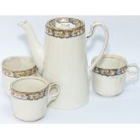 LNER Kesick Ware china coffee pot together with 3 coffee cups. Coffee pot base marked KESICK LNER