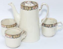 LNER Kesick Ware china coffee pot together with 3 coffee cups. Coffee pot base marked KESICK LNER