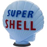 Original Shell glass petrol pump globe, SUPER SHELL in blue glass, complete with rubber seal.