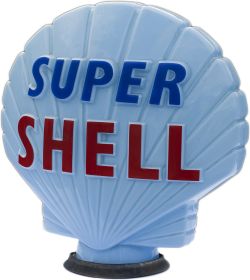 Original Shell glass petrol pump globe, SUPER SHELL in blue glass, complete with rubber seal.
