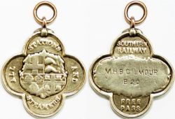 Southern Railway Gold free pass All Stations and Steamers issued to M.H.B. Gilmour. M.H.B. Gilmour