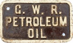 GWR cast iron sign G.W.R. PETROLEUM OIL. In original condition measuring 6in x 3.5in.