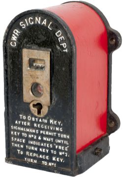 GWR cast iron Annett key instrument face marked GWR SIGNAL DEPT TO OBTAIN KEY etc. In good