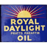 Advertising enamel sign ROYAL DAYLIGHT PRATTS PARAFIN OIL. Double sided with original wall