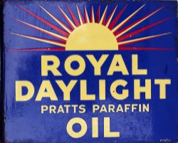 Advertising enamel sign ROYAL DAYLIGHT PRATTS PARAFIN OIL. Double sided with original wall