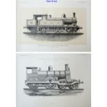 A collection of 24 black and white hand drawn lithographed prints of steam locomotives published and