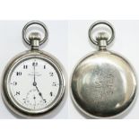 LMS nickel cased pocket watch, dial signed RECORD DREADNOUGHT and movement signed RECORD 15 JEWELS