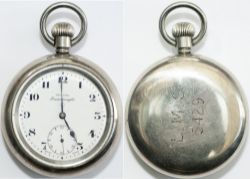 LMS nickel cased pocket watch, dial signed RECORD DREADNOUGHT and movement signed RECORD 15 JEWELS