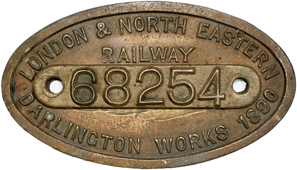 LNER cast brass 9x5 works numberplate 68254 Built Darlington 1890 Ex Wordsell J71 0-6-0T, brass