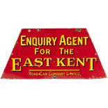 Motoring bus enamel sign ENQUIRY AGENT FOR THE EAST KENT ROAD CAR COMPANY LIMITED. Measures 28in x