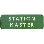 BR(S) FF dark green enamel doorplate STATION MASTER. In very good condition measuring 18in x 6in.