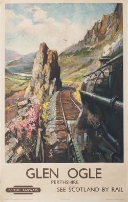 Poster BR GLEN OGLE PERTHSHIRE SEE SCOTLAND BY TRAIN by Terence Cuneo. Double Royal 25in x 40in.