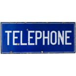 Advertising enamel sign TELEPHONE, double sided and measures 22in x 9in. One side in very good