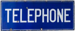 Advertising enamel sign TELEPHONE, double sided and measures 22in x 9in. One side in very good