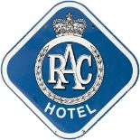 RAC motoring enamel sign RAC HOTEL, double sided measuring 22in x 22in. Both sides in very good
