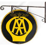 AA motoring enamel road sign AA, double sided complete with original hanging bracket. Measures