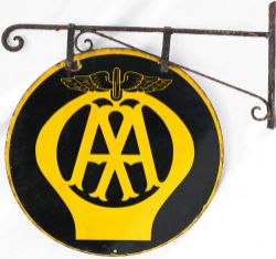 AA motoring enamel road sign AA, double sided complete with original hanging bracket. Measures