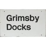 BR screen printed aluminium station sign GRIMSBY DOCKS measuring 32in x 19in and in very good