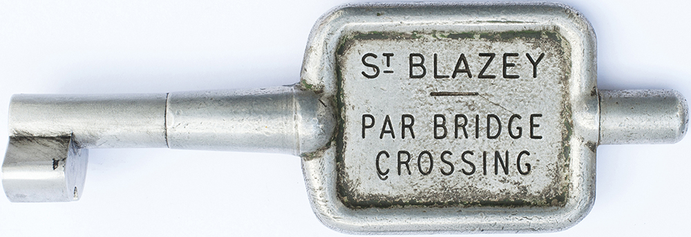 Tyers No9 single line aluminium key token ST BLAZEY - PAR BRIDGE CROSSING, configuration C. In ex