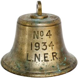 LNER cast brass station or ships bell hand engraved No4 1934 LNER. In good condition with clapper,