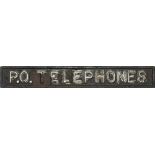 Post Office cast iron sign P.O.TELEPHONES measuring 12.75in x 1.75in. Face restored.