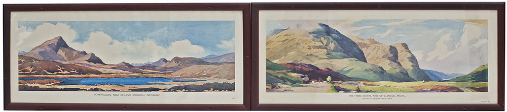 Carriage prints x 2 both from the BR Scottish region series 1956, THREE SISTERS, PASS OF GLENCOE,