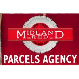 Bus enamel sign MIDLAND RED PARCELS AGENT, double sided with mounting flange. Semi pictorial