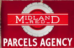 Bus enamel sign MIDLAND RED PARCELS AGENT, double sided with mounting flange. Semi pictorial