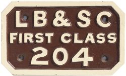 London Brighton and South Coast Railway cast iron carriage numberplate LB&SCR FIRST CLASS 204.