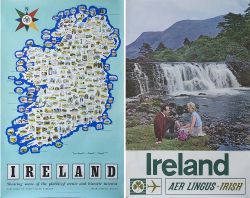 Poster IRELAND pictorial map with coloured images of places of interest, published by the Irish