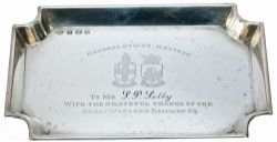 GWR solid silver miniature tray with full Great Western Railway Twin Shield Coat Of Arms and GENERAL