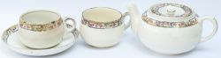 LNER Kesick Ware china teapot, 2 teacups and a saucer. Teapot base marked KESICK LNER 1933 ALFRED