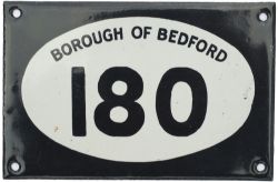 Taxi/tram enamel license number BOROUGH OF BEDFORD 180. In excellent condition measures 6in x 4in.