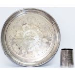 Railway silverplate x2. A circular 12in diameter tray engraved PRESENTED BY A FEW LONDON & NORTH