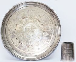 Railway silverplate x2. A circular 12in diameter tray engraved PRESENTED BY A FEW LONDON & NORTH