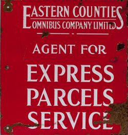 Motoring bus enamel sign EASTERN COUNTIES OMNIBUS COMPANY LIMITED AGENT FOR EXPRESS PARCELS SERVICE.